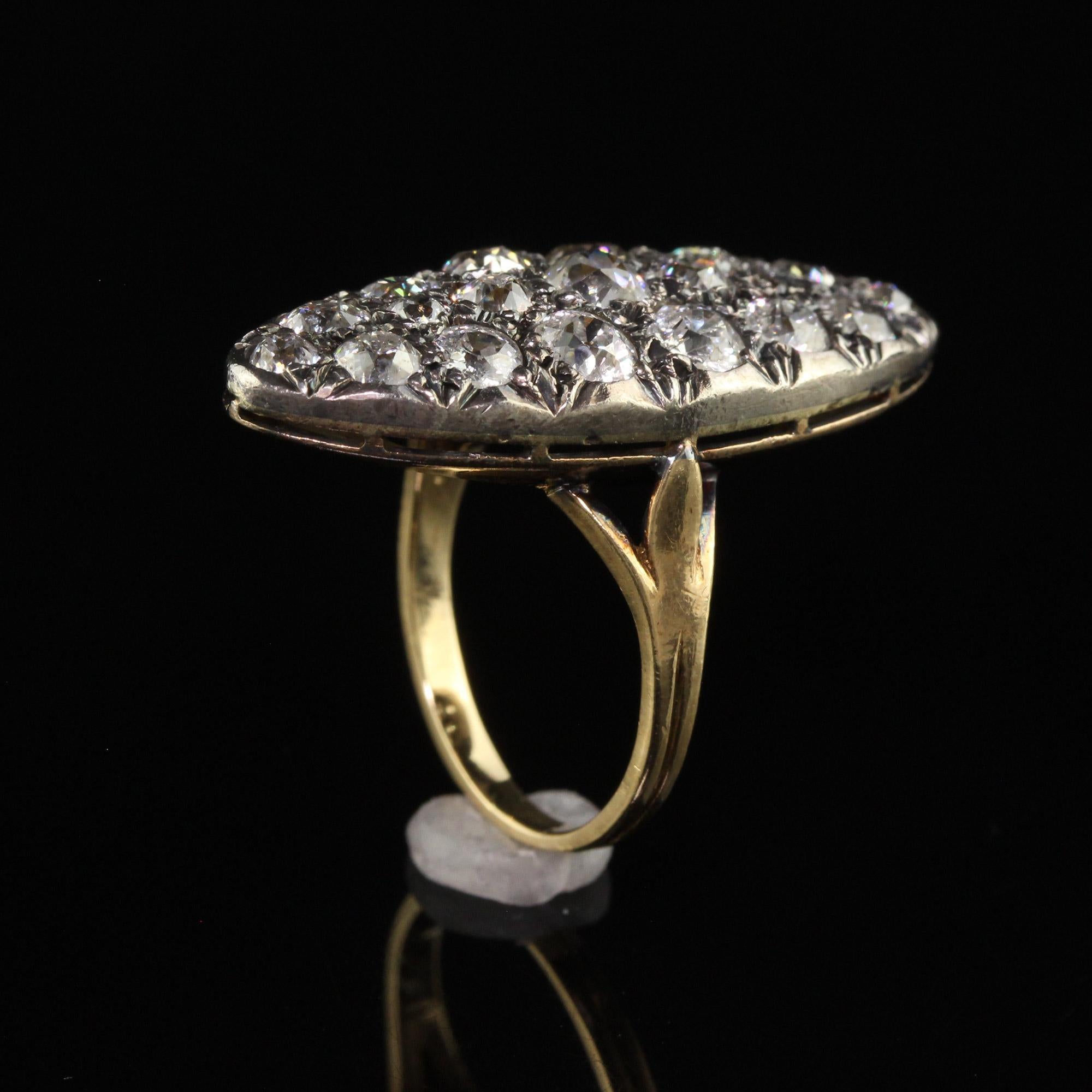 Antique Victorian French 18K Yellow Gold Old Mine Diamond Shield Ring For Sale 4