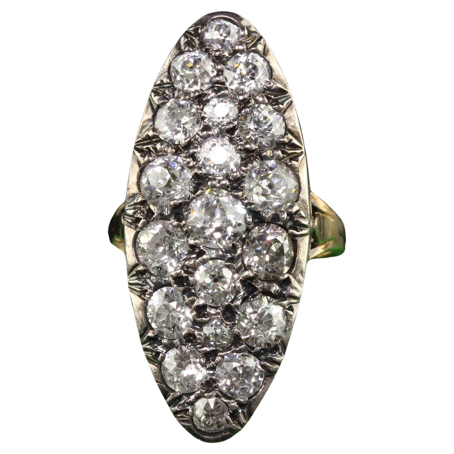 Antike viktorianische Französisch 18K Gelbgold Old Mine Diamond Shield Ring