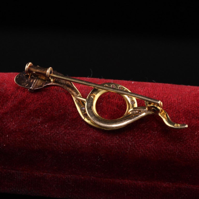Antique Victorian French 18K Yellow Gold Rose Cut Diamond and Ruby Snake Pin In Good Condition For Sale In Great Neck, NY