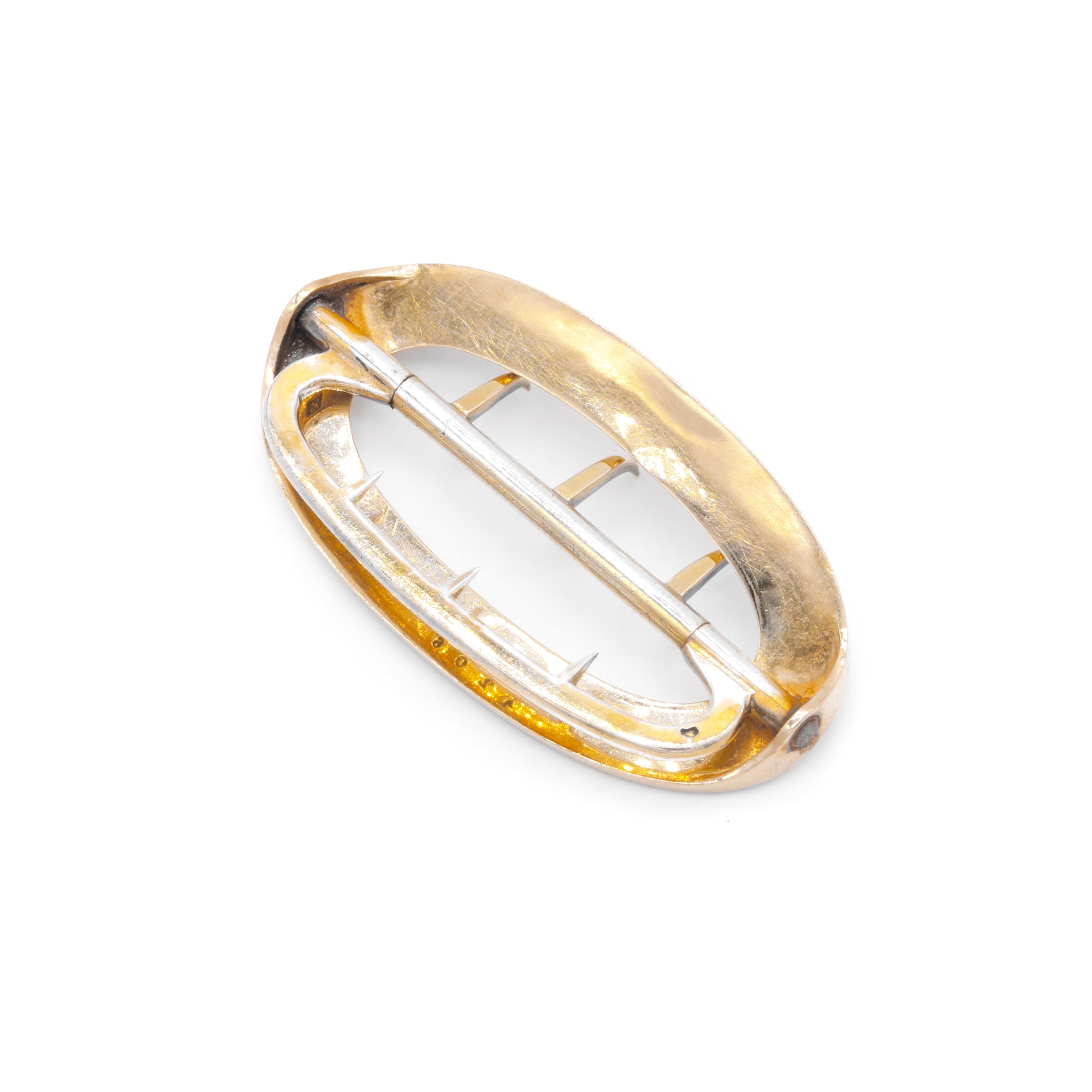 Antique Victorian French 18K Yellow Gold & Silver Black Enamel Oval Belt Buckle For Sale 4