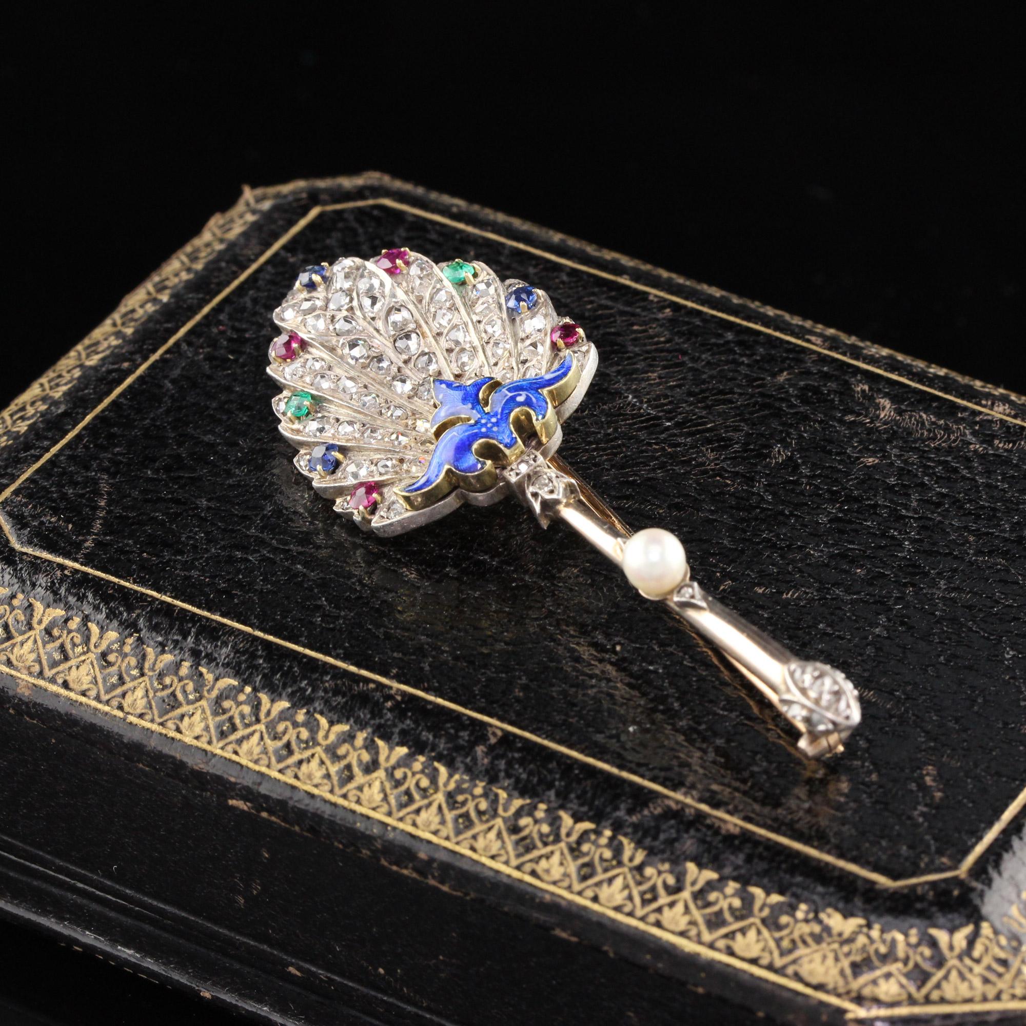 Rose Cut Antique Victorian French 18 Karat Yellow Gold Silver Top Diamond Feather Pin