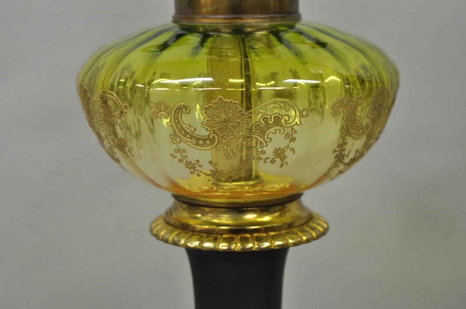 20th Century Antique Victorian French Black Porcelain Bronze Ormolu Oil Lamp Table Lamps Pair For Sale