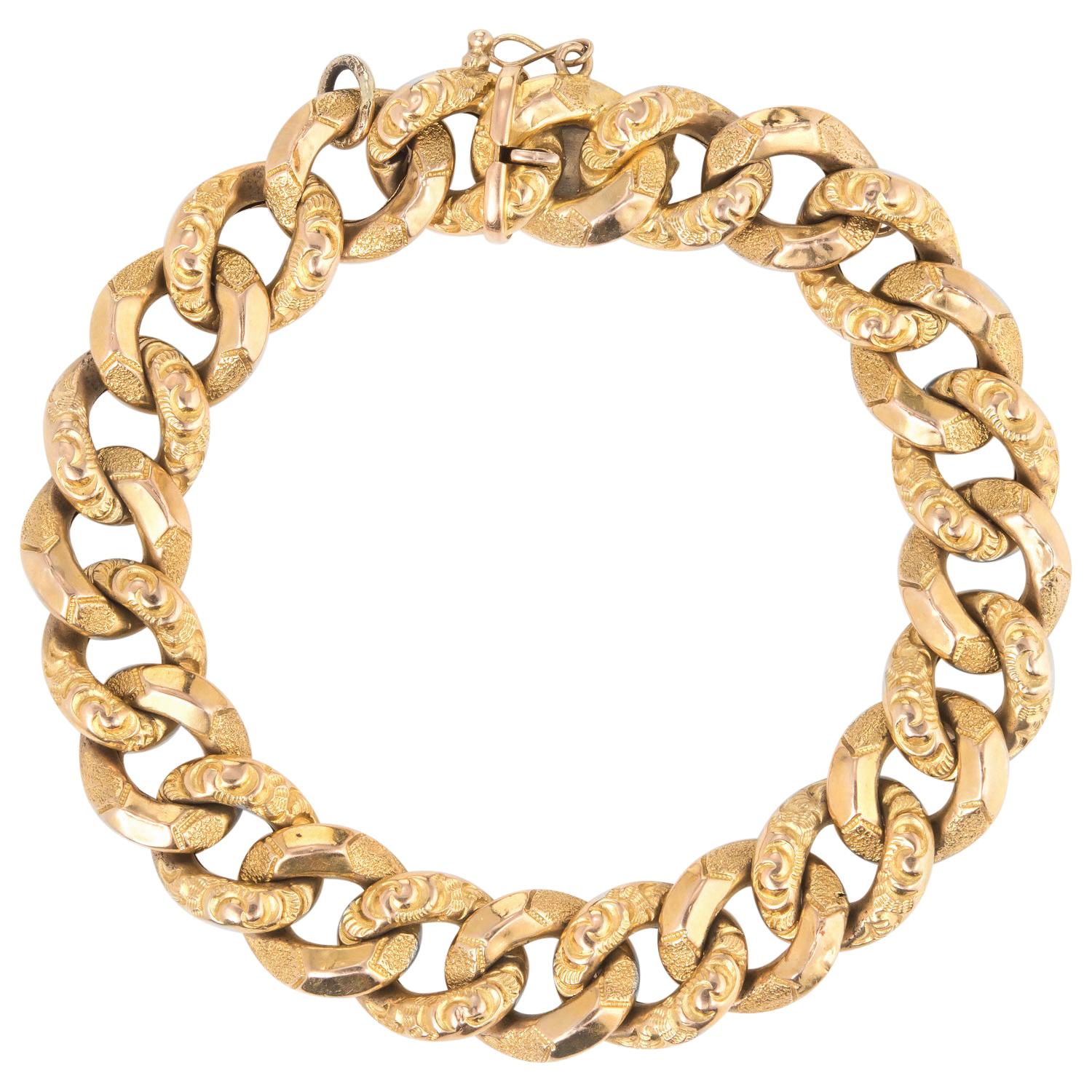 Antique Victorian French Bracelet 18 Karat Yellow Gold Large Curb Links