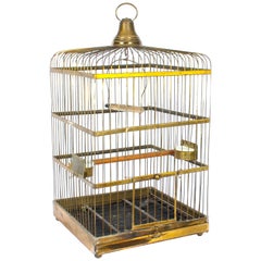 Used Victorian French Brass Parrot's Cage Bird Cage, 19th Century