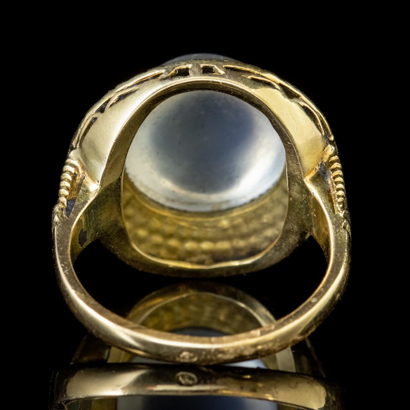 Antique Victorian French Cabochon Moonstone 18 Carat Gold Ring In Good Condition For Sale In Lancaster, Lancashire