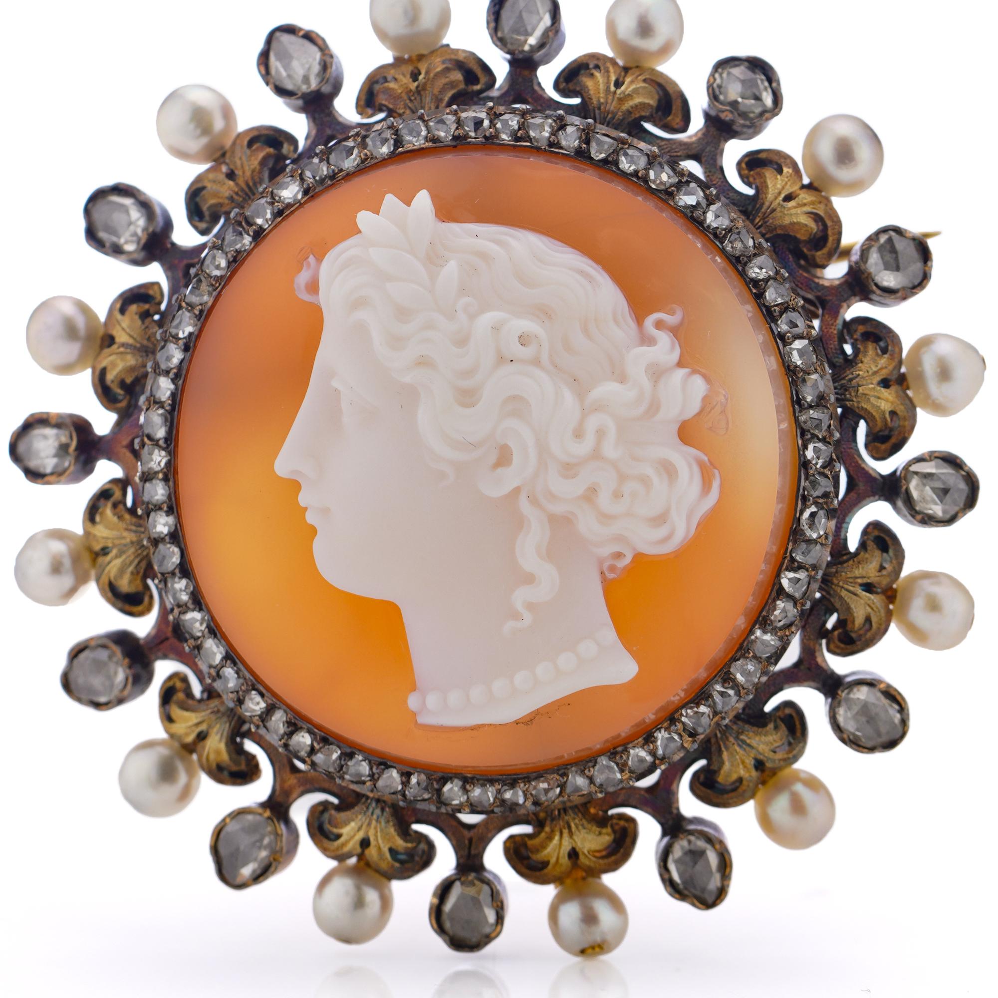 Antique Victorian French Carnelian Cameo with Classical Woman Profile Brooch For Sale 3