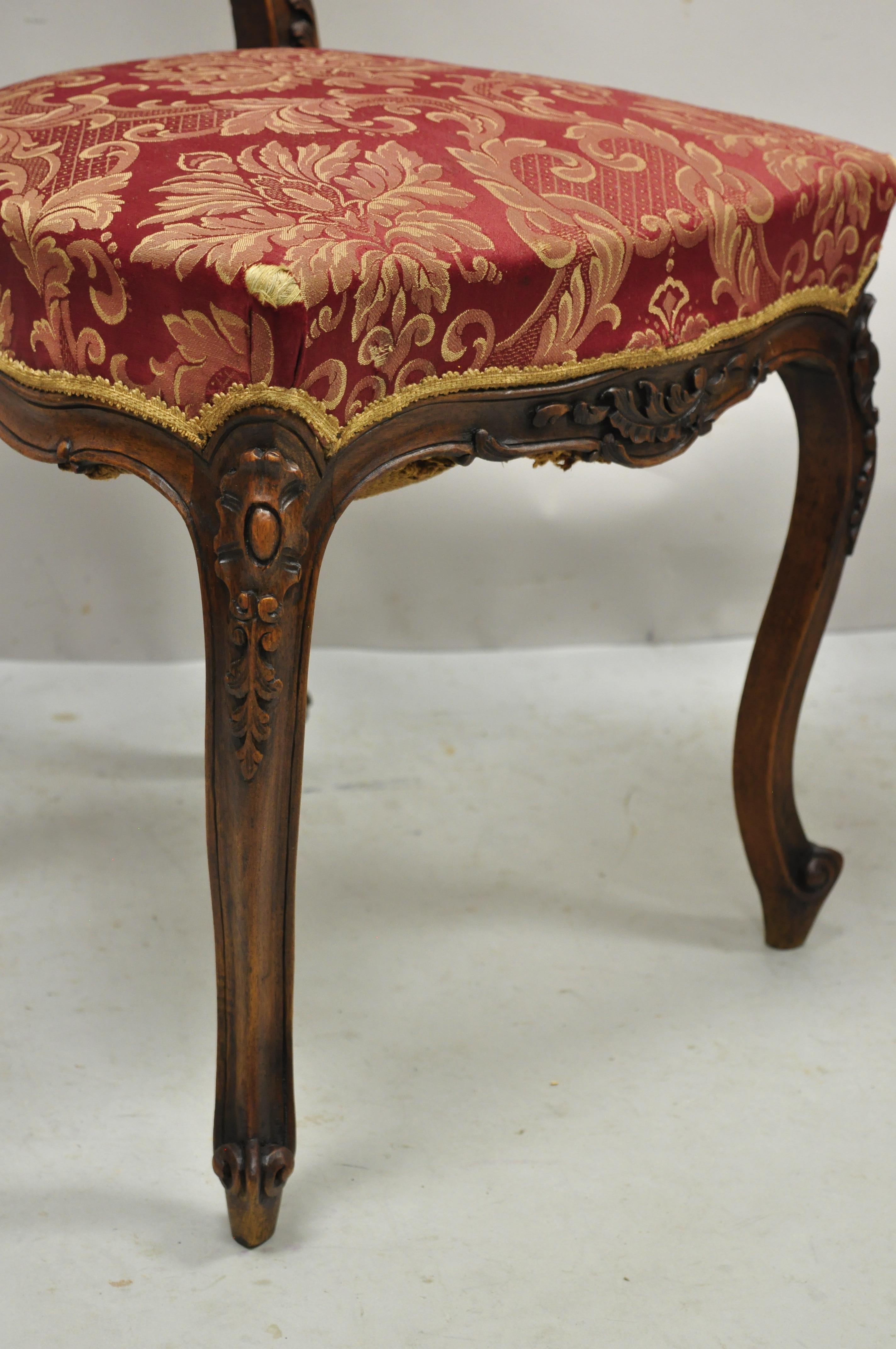 Antique Victorian French Carved Mahogany Parlor Accent Side Chairs, a Pair 1