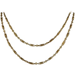 Antique Victorian French Chain 18 Carat Gold Silver Sautoir Necklace, circa 1900