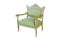 Antique Victorian French Country Louis XV Style Green Painted Settee Bench