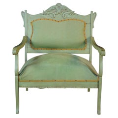 Antique Victorian French Country Louis XV Style Green Painted Settee Bench