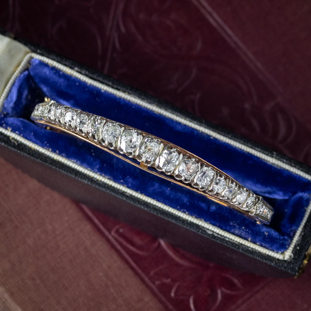 Antique Victorian French Diamond Bangle Silver 18ct Gold 4.5ct Diamond For Sale 7