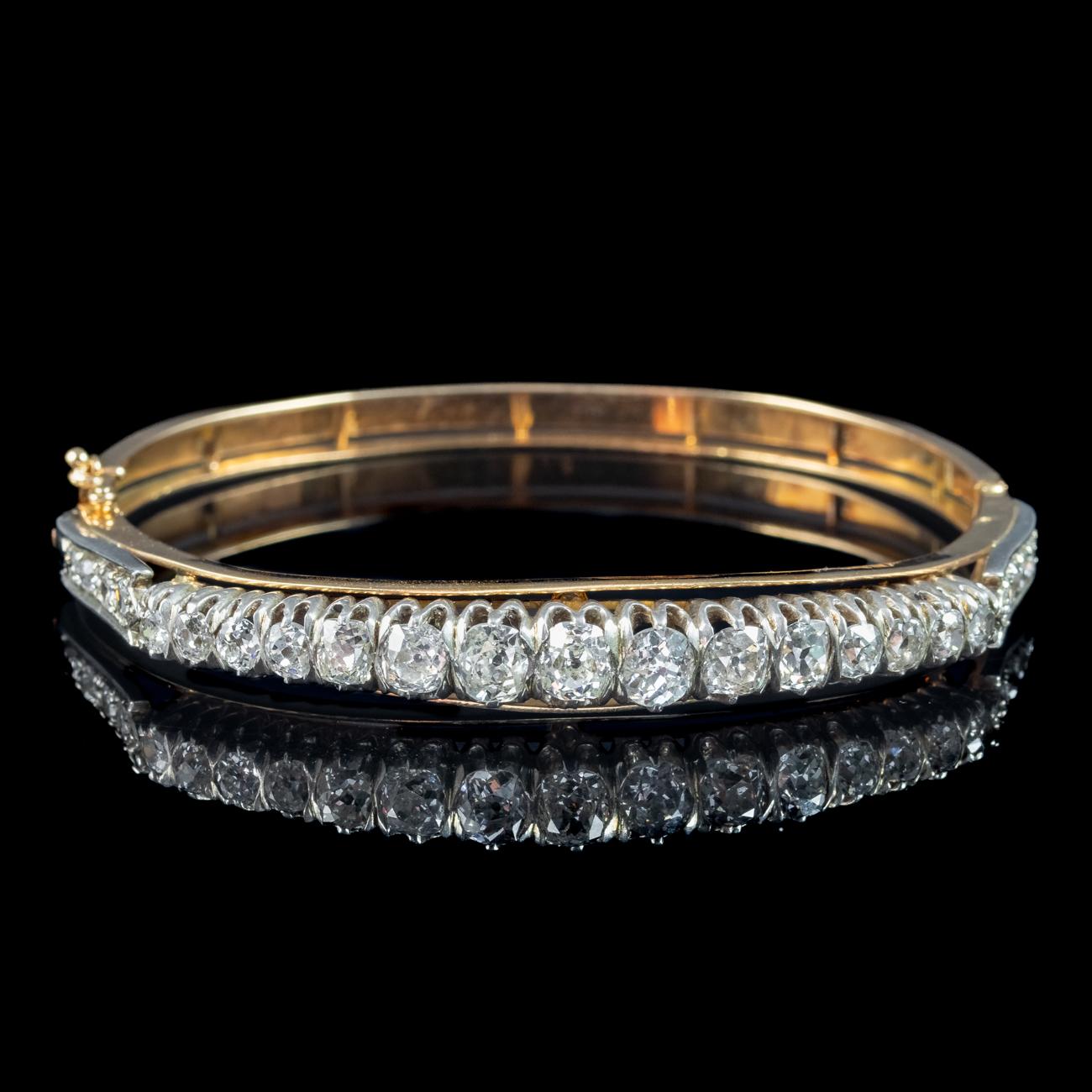 Cushion Cut Antique Victorian French Diamond Bangle Silver 18ct Gold 4.5ct Diamond For Sale