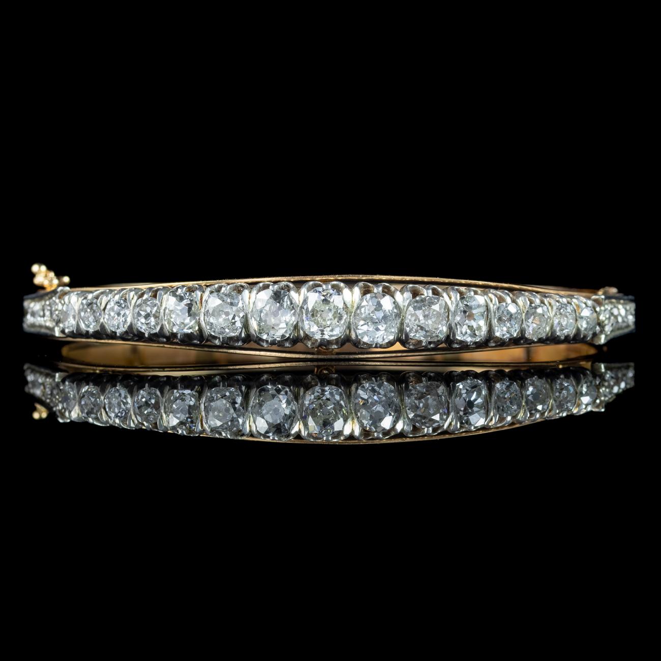 Antique Victorian French Diamond Bangle Silver 18ct Gold 4.5ct Diamond In Good Condition For Sale In Kendal, GB
