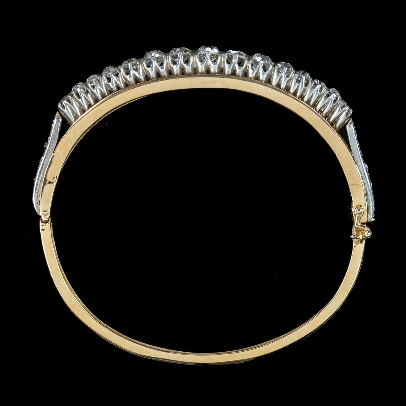 Antique Victorian French Diamond Bangle Silver 18ct Gold 4.5ct Diamond For Sale 3