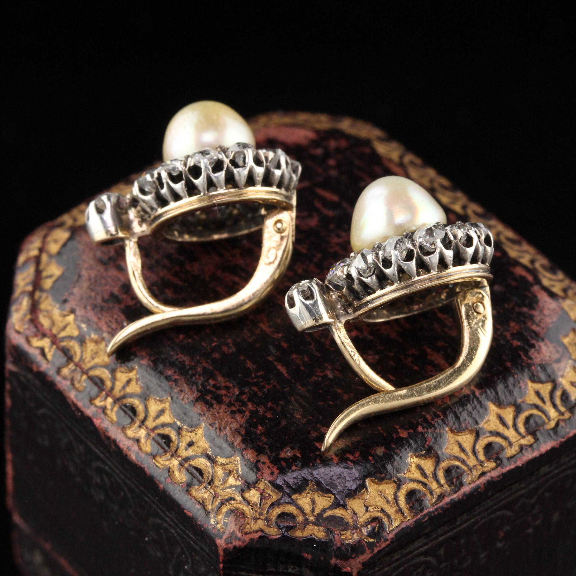 Antique Victorian French Diamond and Natural Pearl Cluster Earrings GIA In Good Condition In Great Neck, NY