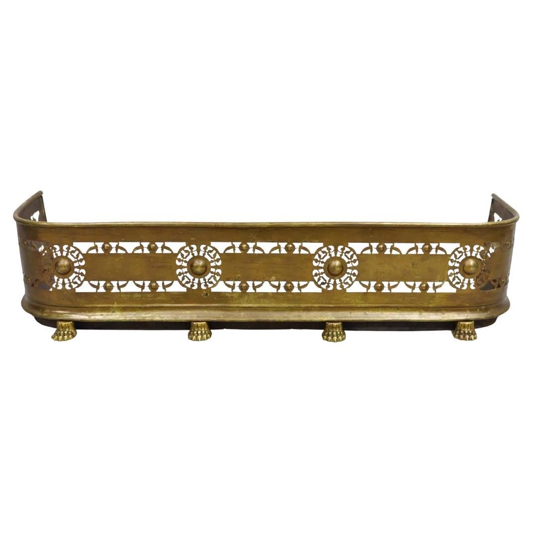 Antique Victorian French Empire Brass Paw Foot 48" Fireplace Fender Surround
