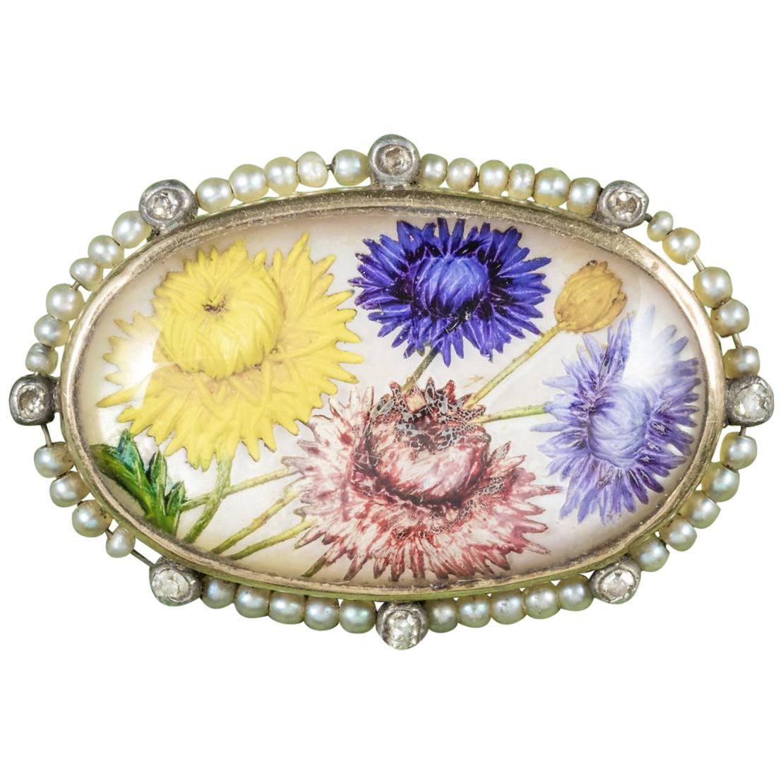 Antique Victorian French Essex Crystal Flower circa 1900 Brooch For Sale