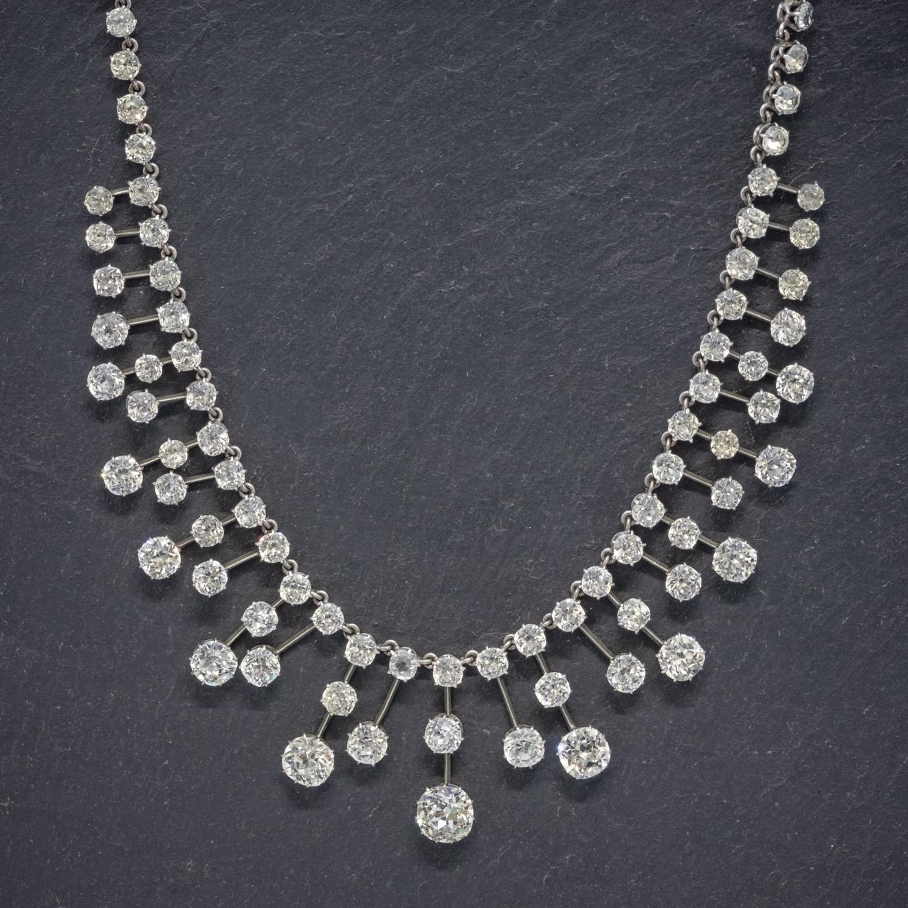 An extraordinary antique French Garland necklace dating Circa 1860. The glamorous piece is decorated with twenty-nine beautiful old cut Paste droppers which sparkle bright like a cascade of Diamonds.

These are some of the finest Paste stones we