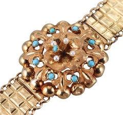 Antique Victorian French Gold Turquoise Pearl Bracelet