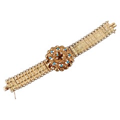 Bracelet français ancien victorien en or, perles turquoises