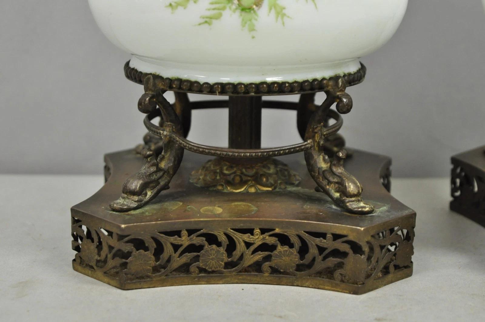 Antique Victorian French Hand Painted Angel and Child Glass Table Lamps - a Pair For Sale 5