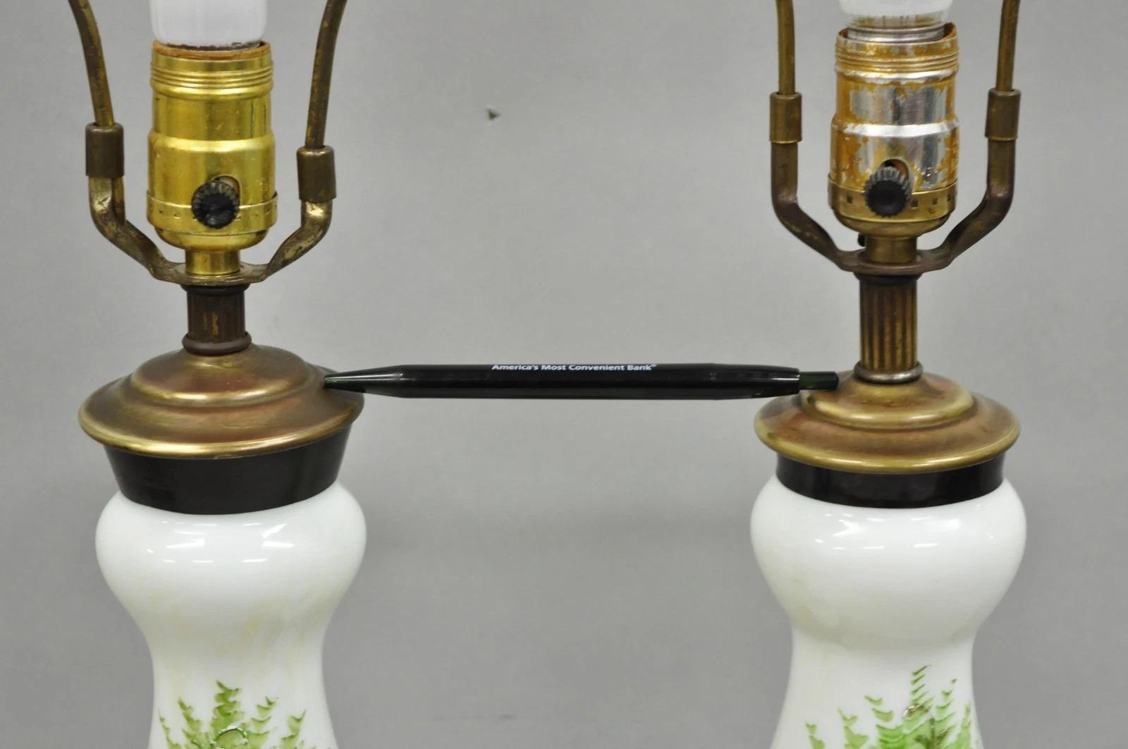Antique Victorian French Hand Painted Angel and Child Glass Table Lamps - a Pair For Sale 3