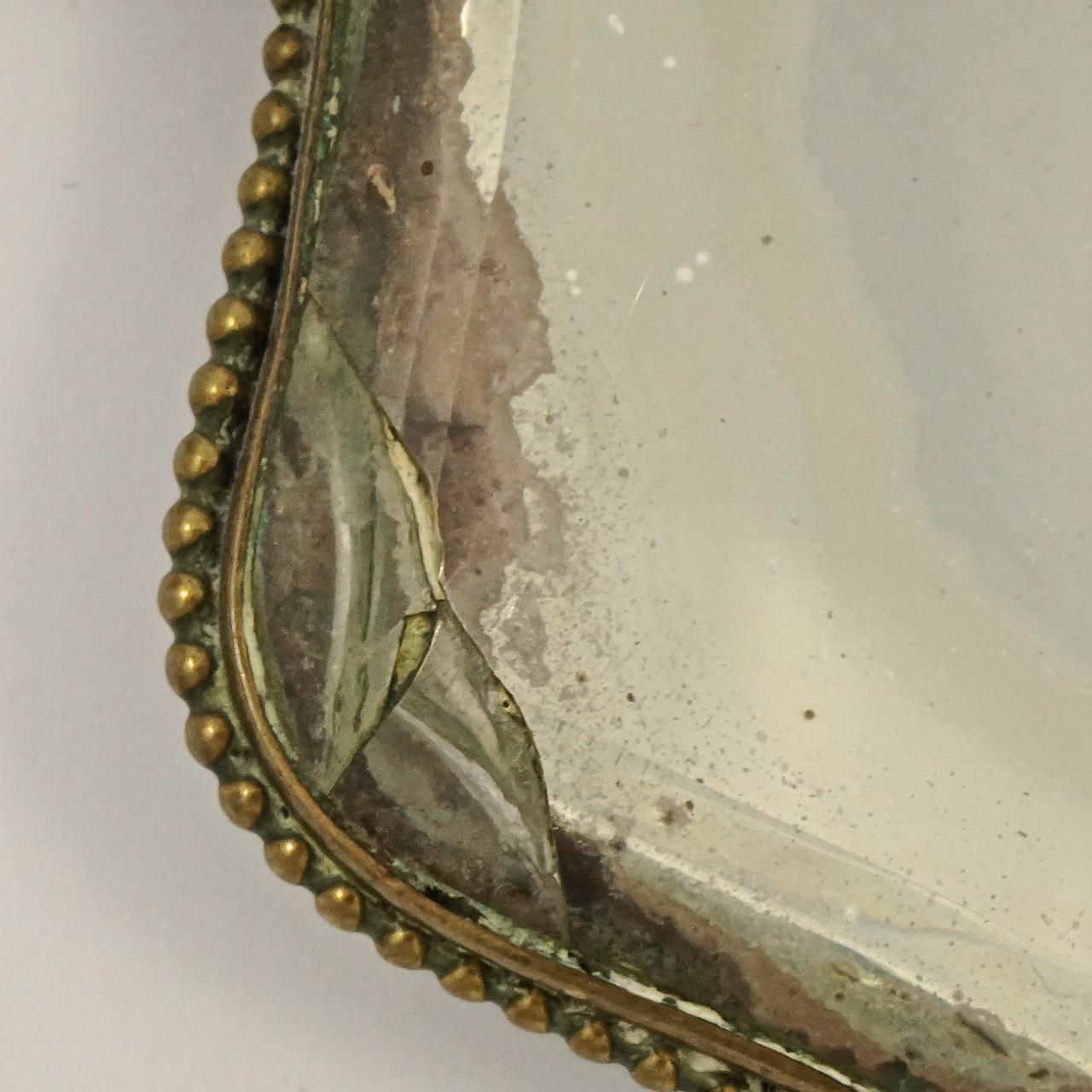 Women's or Men's Antique Victorian French Hand Painted Porcelain Gilt Bevelled Edge Hand Mirror For Sale