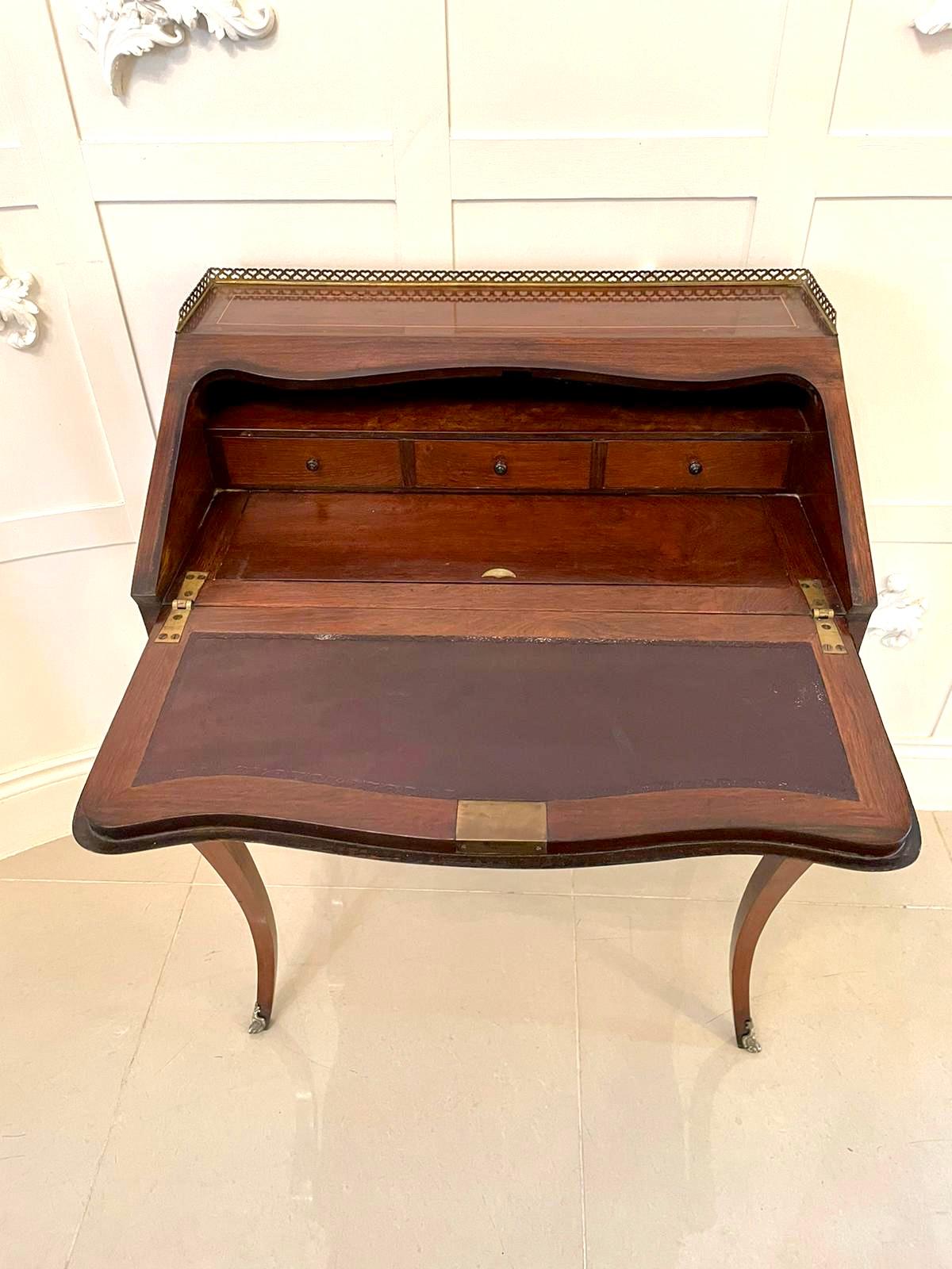 Inlay  Antique Victorian French Inlaid Rosewood Freestanding Bureau/Desk For Sale