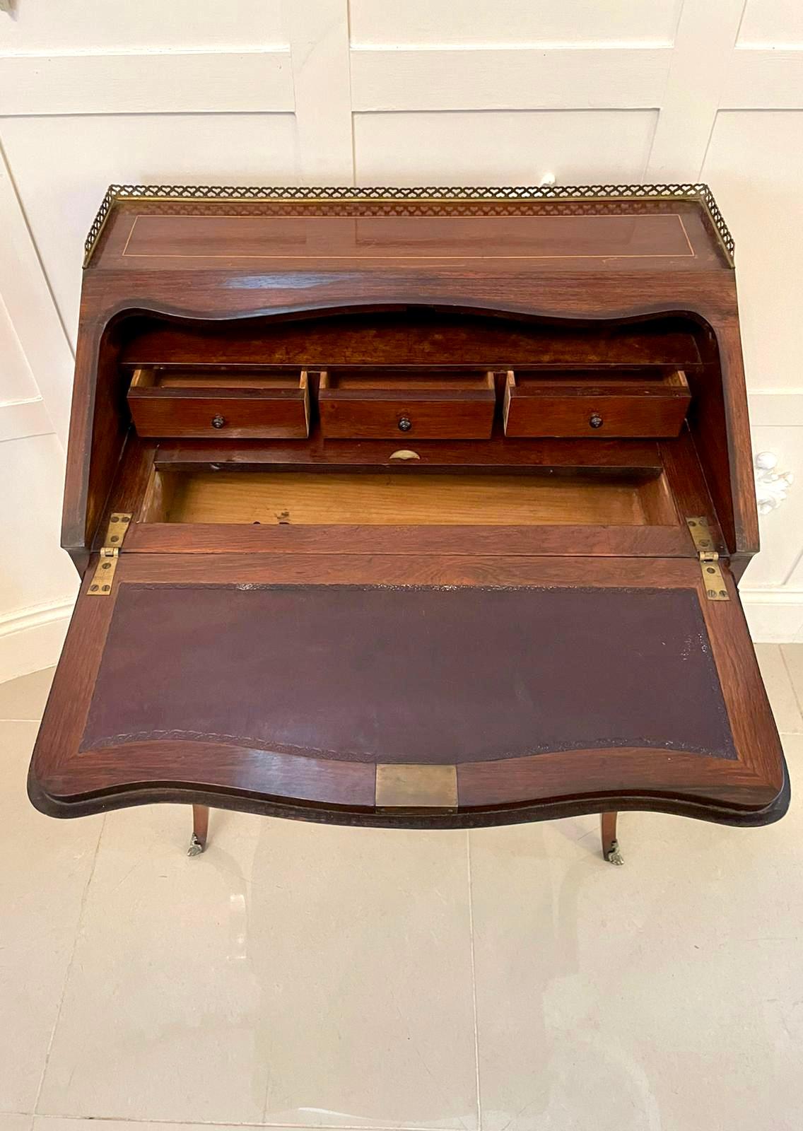 Antique Victorian French Inlaid Rosewood Freestanding Bureau/Desk For Sale 2