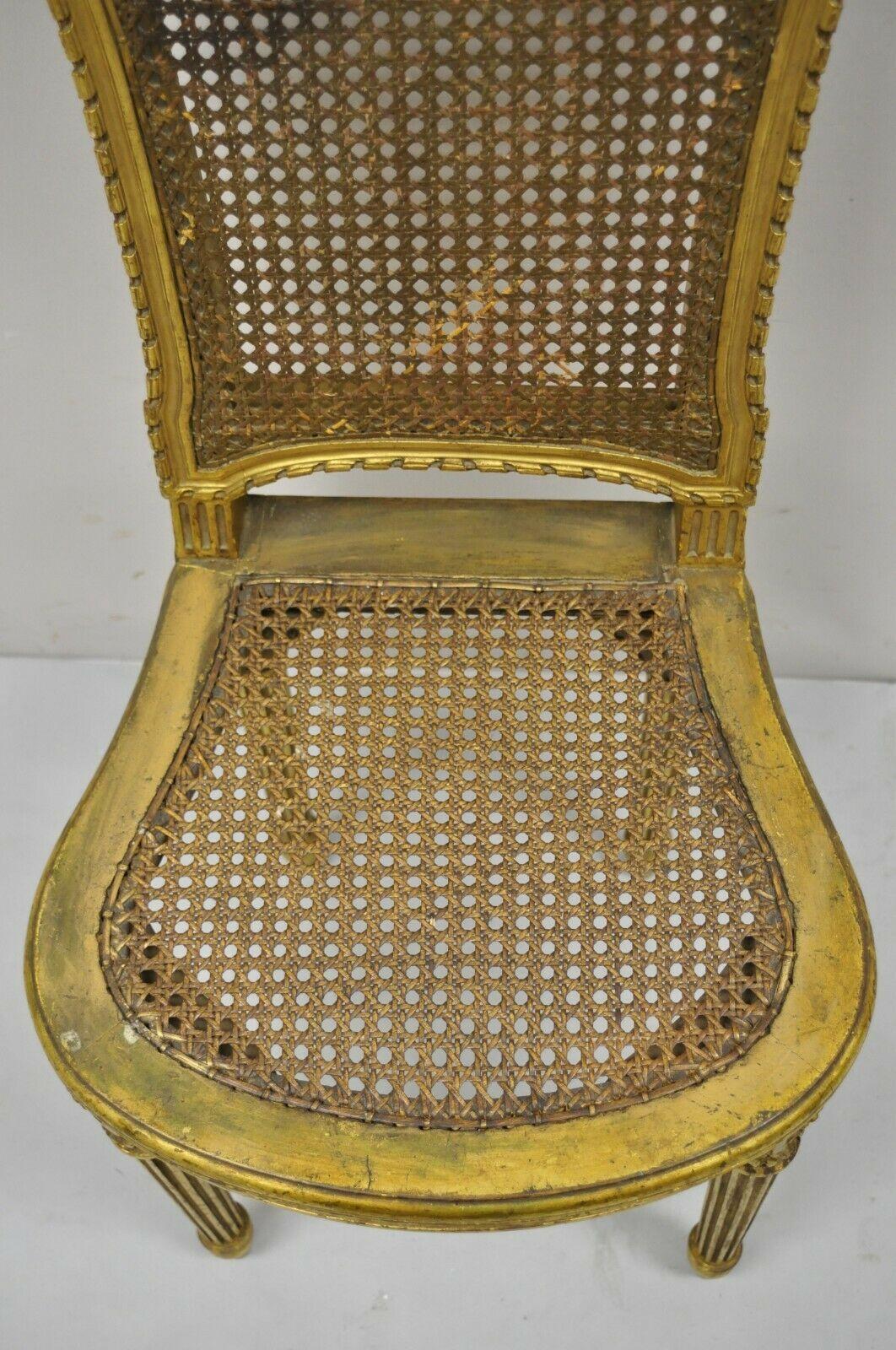 Antique Victorian French Louis XV Style Gold Giltwood Cane Boudoir Side Chair In Good Condition In Philadelphia, PA