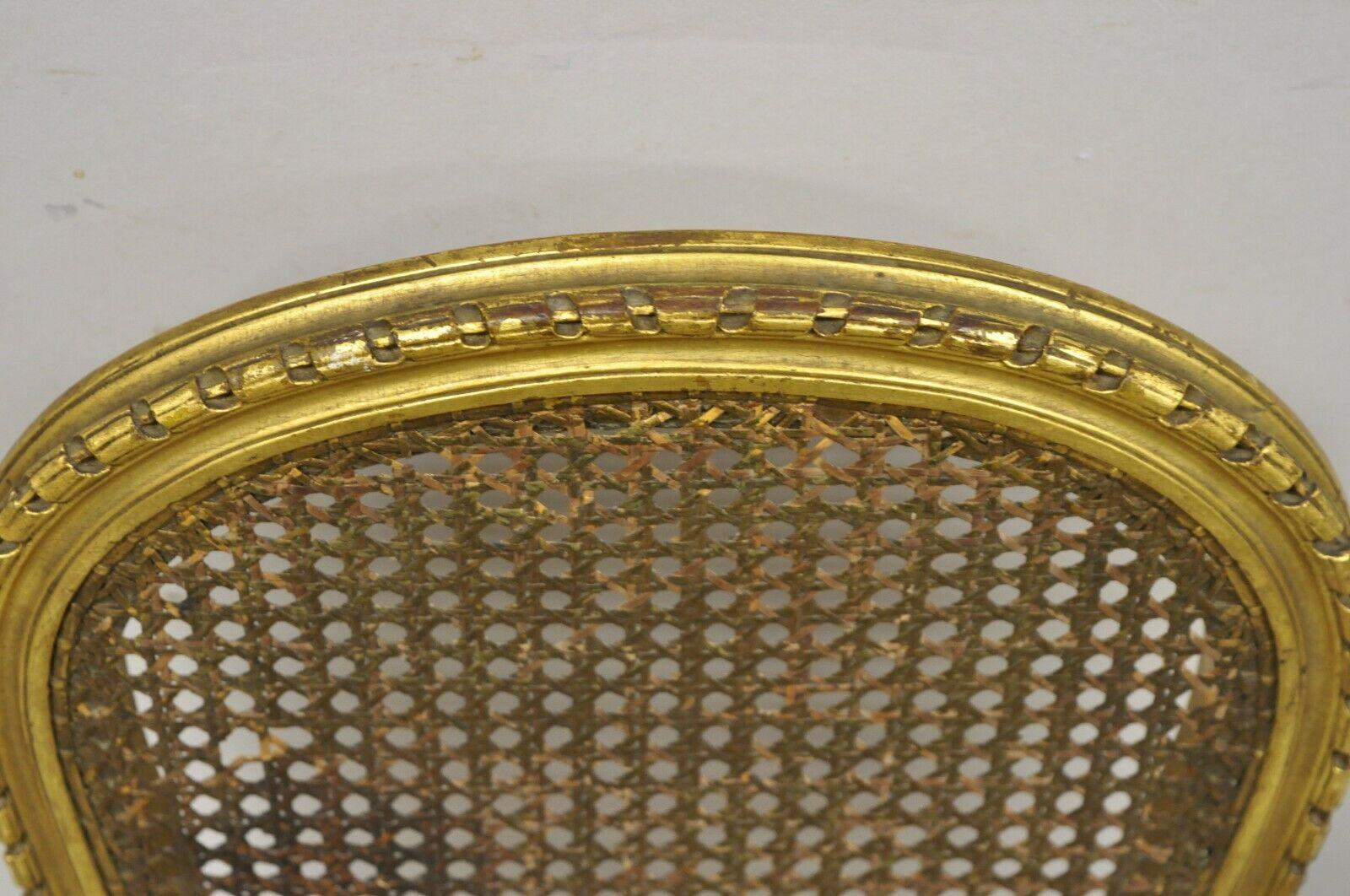 20th Century Antique Victorian French Louis XV Style Gold Giltwood Cane Boudoir Side Chair