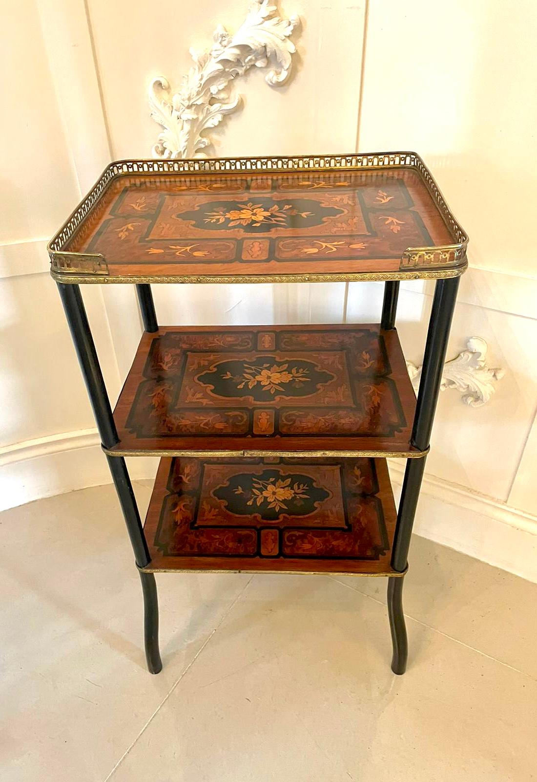 19th Century Antique Victorian French Marquetry Inlaid Etagere For Sale