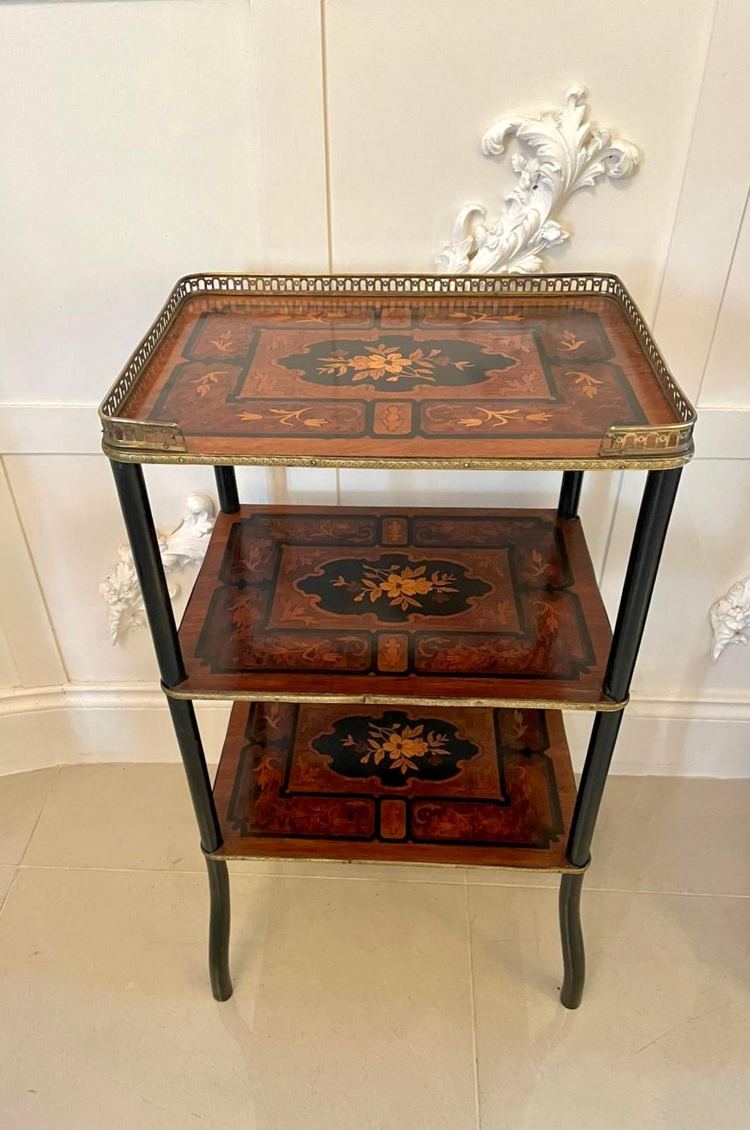 Hardwood Antique Victorian French Marquetry Inlaid Etagere For Sale