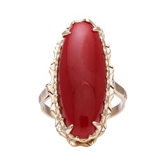 Antique Victorian, French, Natural 'Ox Blood' Coral Cocktail Ring, Original Box