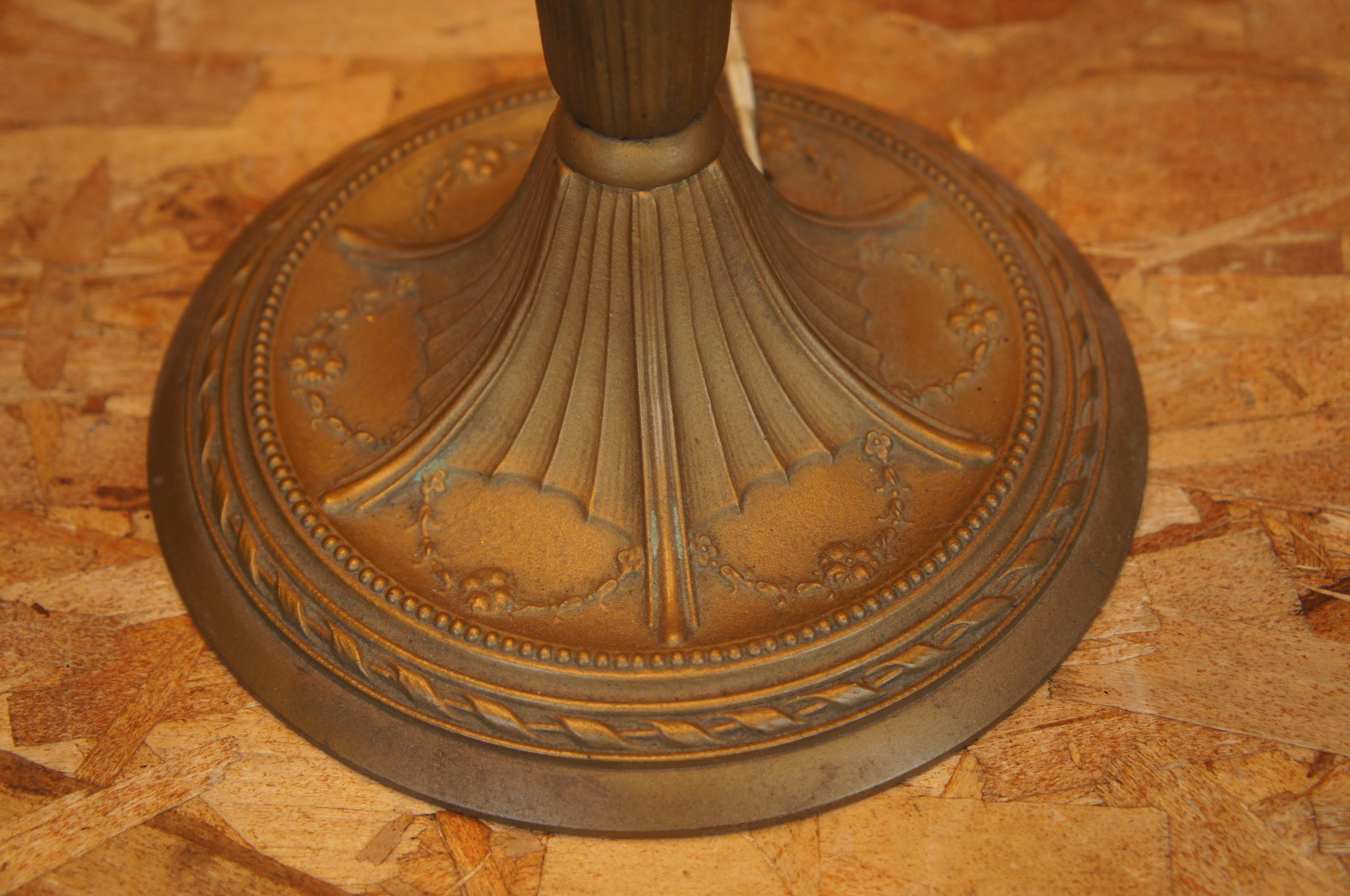 Antique Victorian French Neoclassical Gold 3 Light Slag Glass Cast Iron Lamp 2