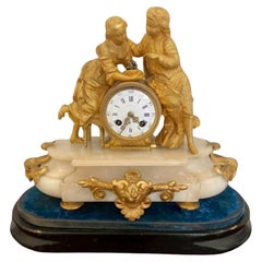 Antique Victorian French Ornate Ormolu And Alabaster Mantle Clock