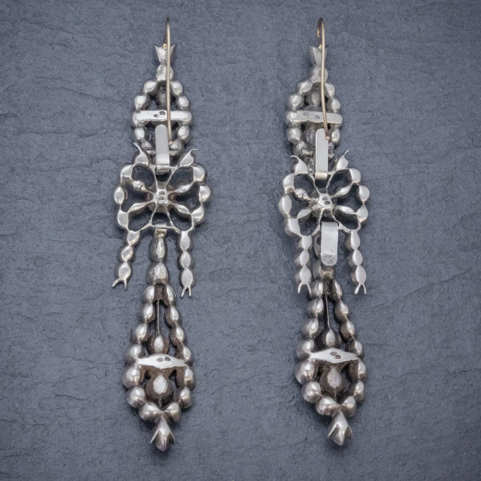 Antique Victorian French Paste Drop Earrings Silver In Good Condition For Sale In Kendal, GB