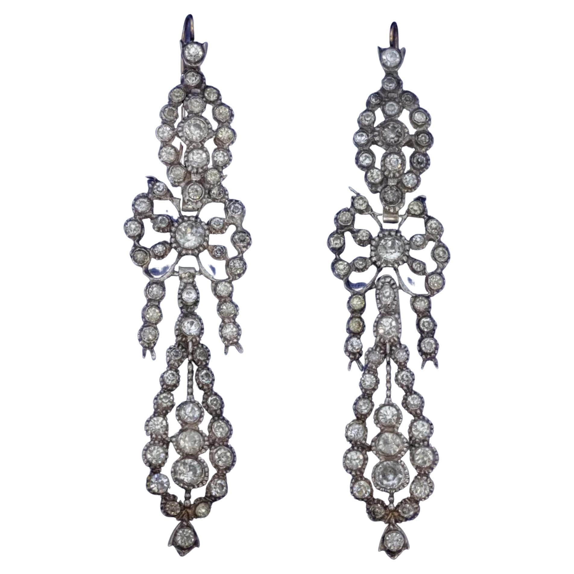 Antique Victorian French Paste Drop Earrings Silver For Sale