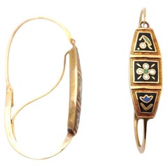 Antique Victorian French poissardes enameled earrings in 18k gold