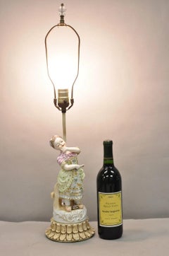Antique Victorian French Porcelain Figure Dutch Girl in Dress Boudoir Table Lamp
