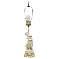 Antique Victorian French Porcelain Figure Dutch Girl in Dress Boudoir Table Lamp