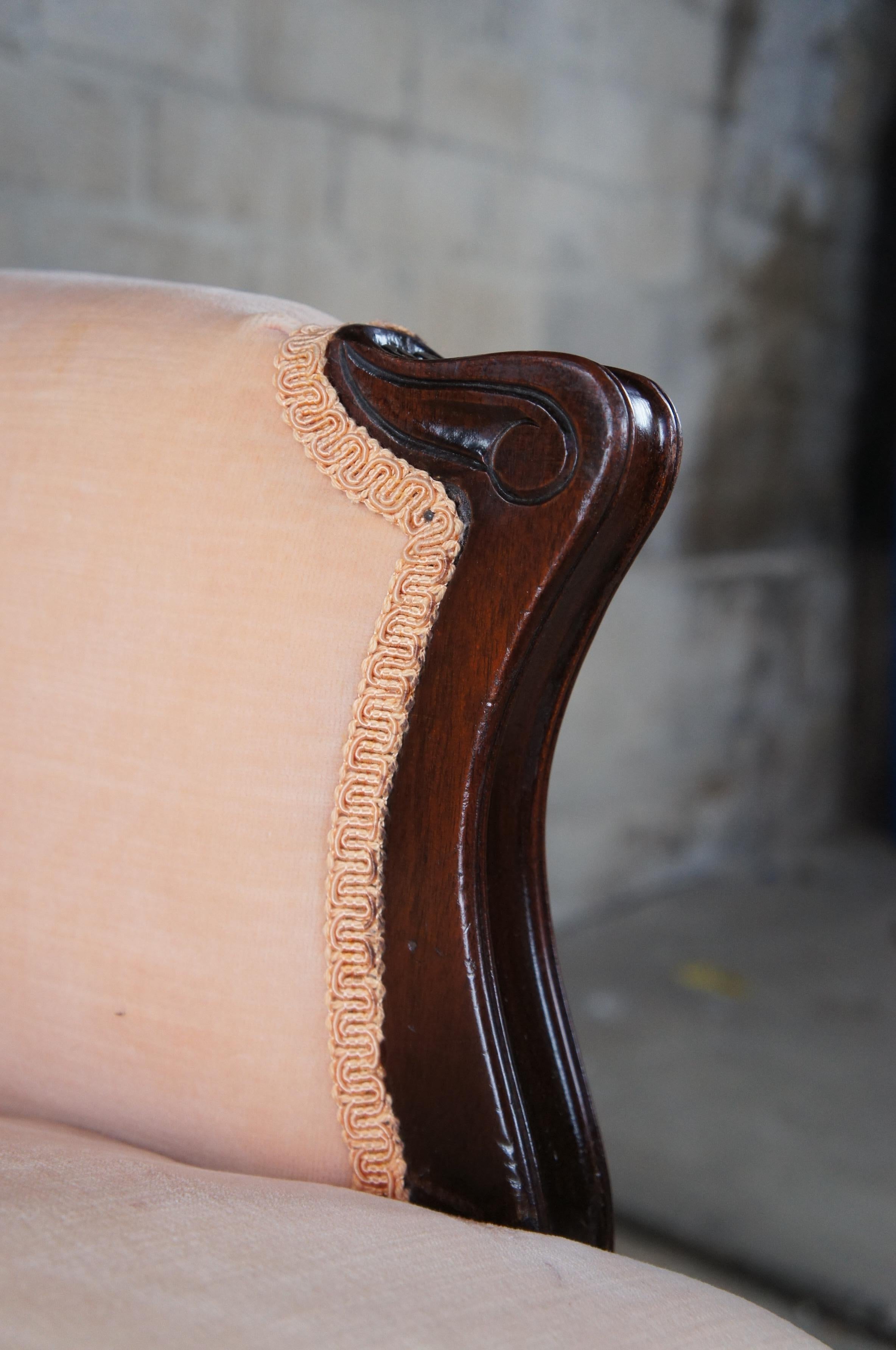 Antique Victorian French Provincial Serpentine Mahogany Wingback Arm Chair Pink In Good Condition In Dayton, OH