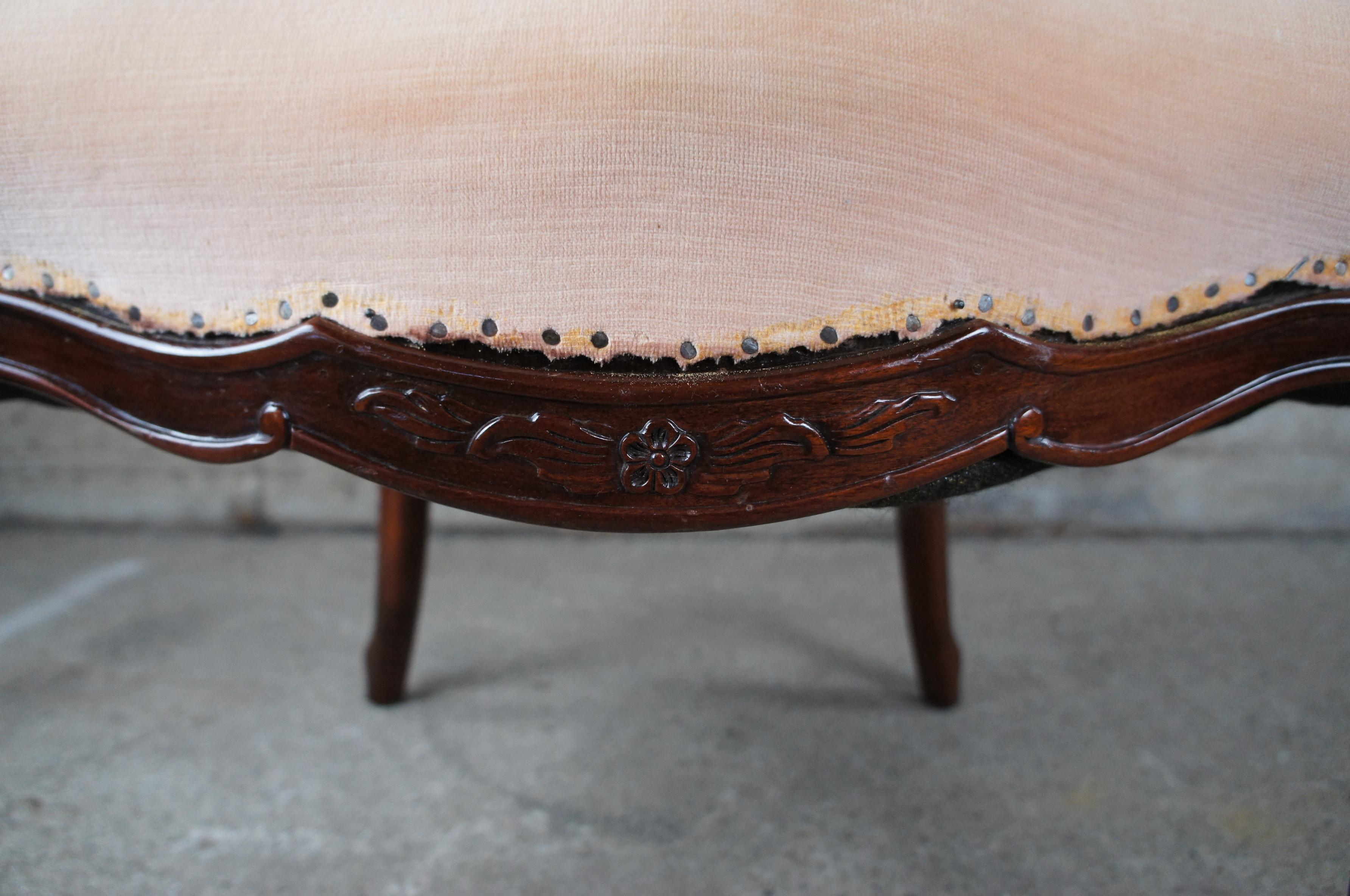 20th Century Antique Victorian French Provincial Serpentine Mahogany Wingback Arm Chair Pink