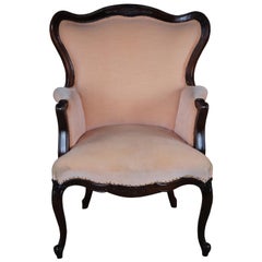 Antique Victorian French Provincial Serpentine Mahogany Wingback Arm Chair Pink