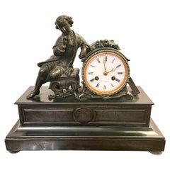 Antique Victorian French Quality Bronze and Marble Eight Day Mantle Clock