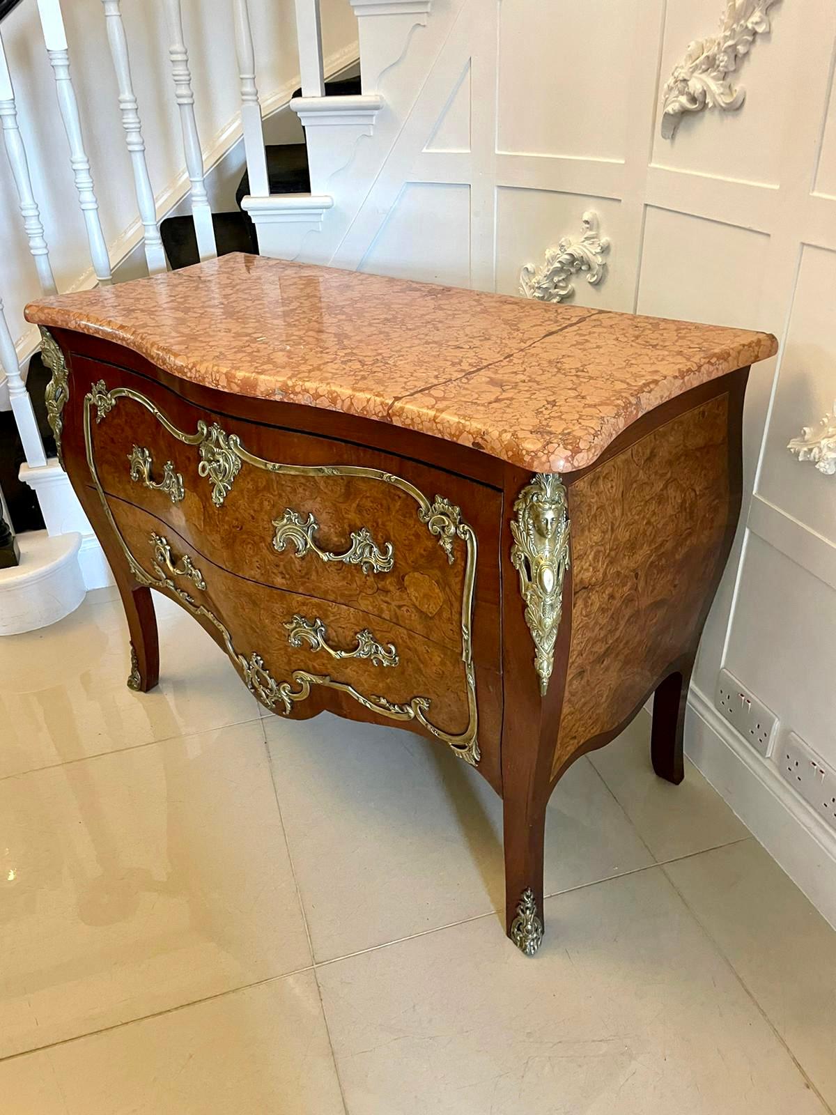 Antique Victorian French Quality Burr Walnut Marble Top Ormolu Mounted Commode For Sale 6