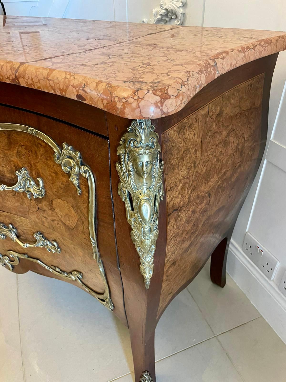 Antique Victorian French Quality Burr Walnut Marble Top Ormolu Mounted Commode For Sale 7