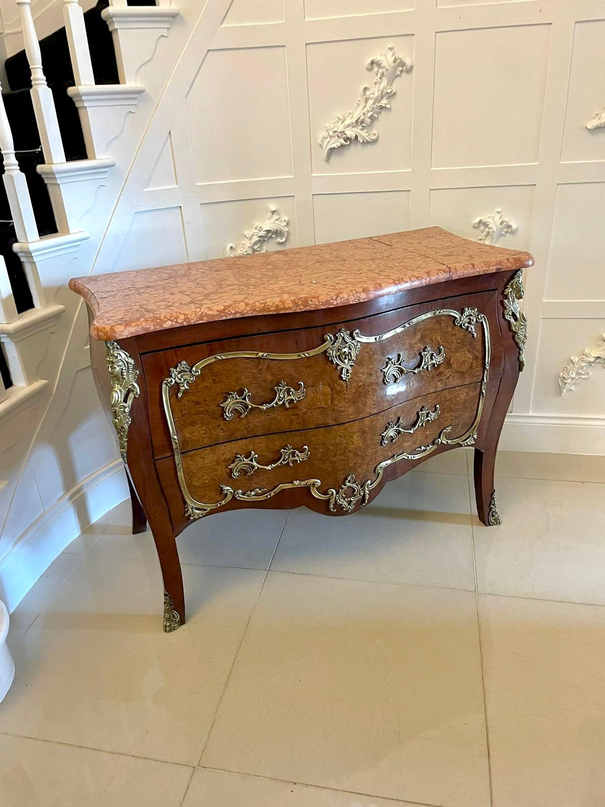 Antique Victorian French Quality Burr Walnut Marble Top Ormolu Mounted Commode For Sale 8