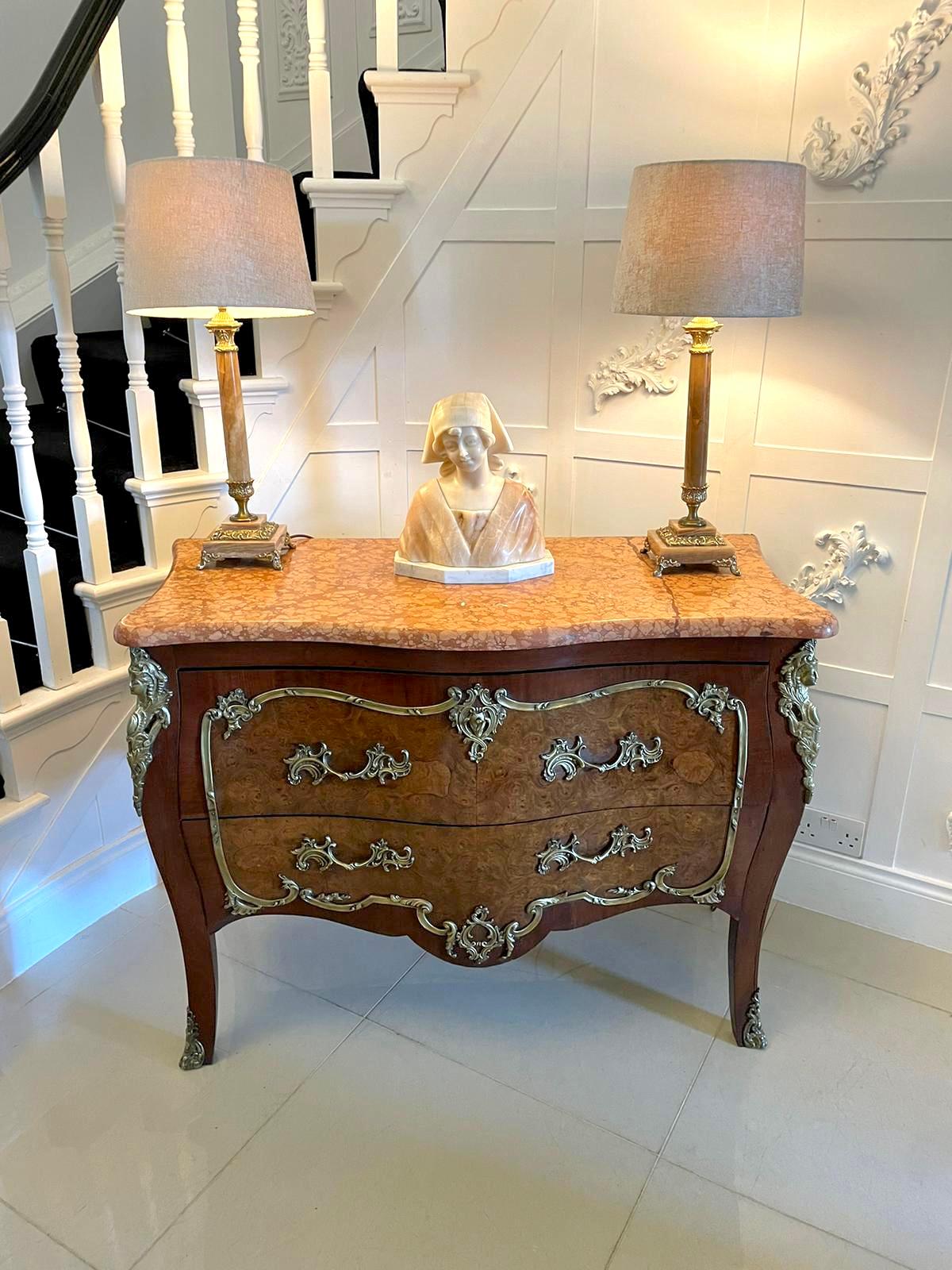 Antique Victorian French Quality Burr Walnut Marble Top Ormolu Mounted Commode In Good Condition For Sale In Suffolk, GB