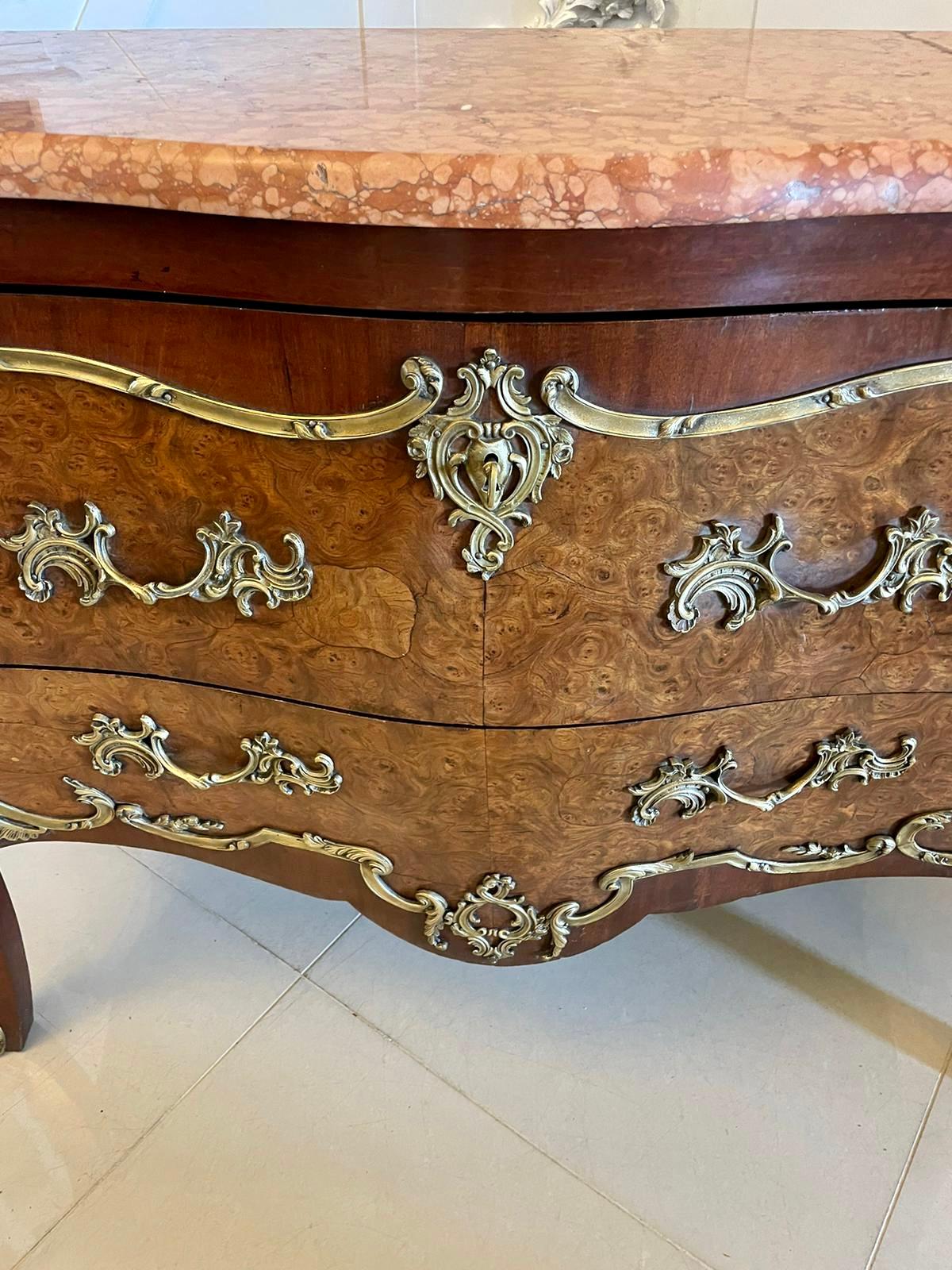 Antique Victorian French Quality Burr Walnut Marble Top Ormolu Mounted Commode For Sale 2